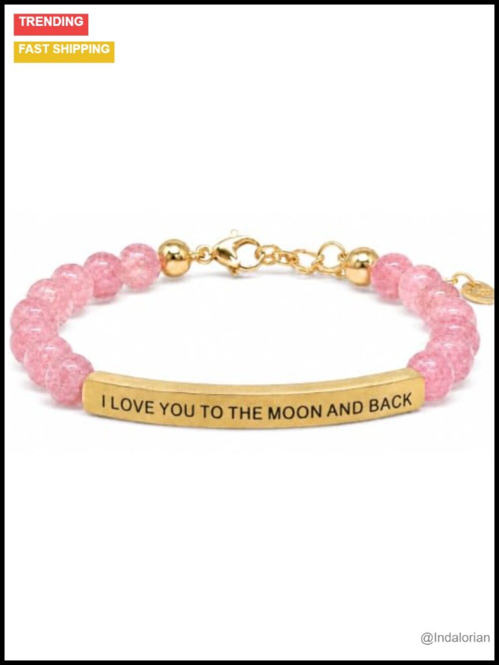 Love Message Pink Quartz Stretch Bracelet Stainless Steel Bar